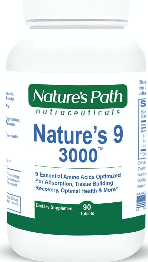 Nature's 9 3000 Essential Amino Acids Supplement, Best EAA Amino Acid Complex All 9 Essential Amino Acid Pills, Vegan Aminos 90 Pill 1 Gram Per Tablet
