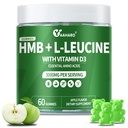 HMB & L-Leucine Gummies 3000mg - with Vitamin D3 for Muscle Recovery, Energy, Endurance & Muscle Mass Increase - for Men & Women - Non-GMO, Vegan, Gluten-Free, Apple Flavor - 60 Gummies