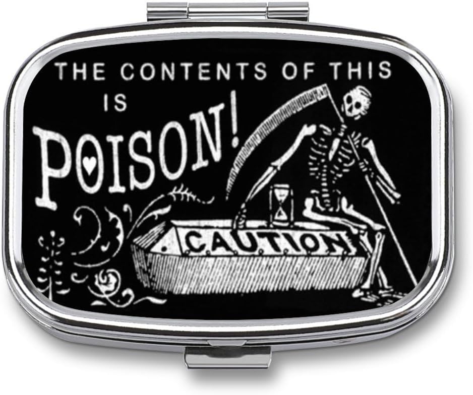 Metal 2 Compartment Pill Organizer Travel Friendly Portable Compact Pill Box Cute Pill Case to Hold Vitamins,Fish Oil,Supplements,Meds,Tablet for Purse,Pocket. (Black Scythe)
