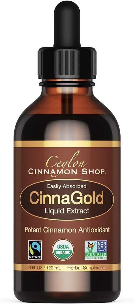 CinnaGold™ Organic Ceylon Cinnamon (100% Certified) Supplement, High-Potency Liquid Extract, 4 oz. – Super Antioxidant