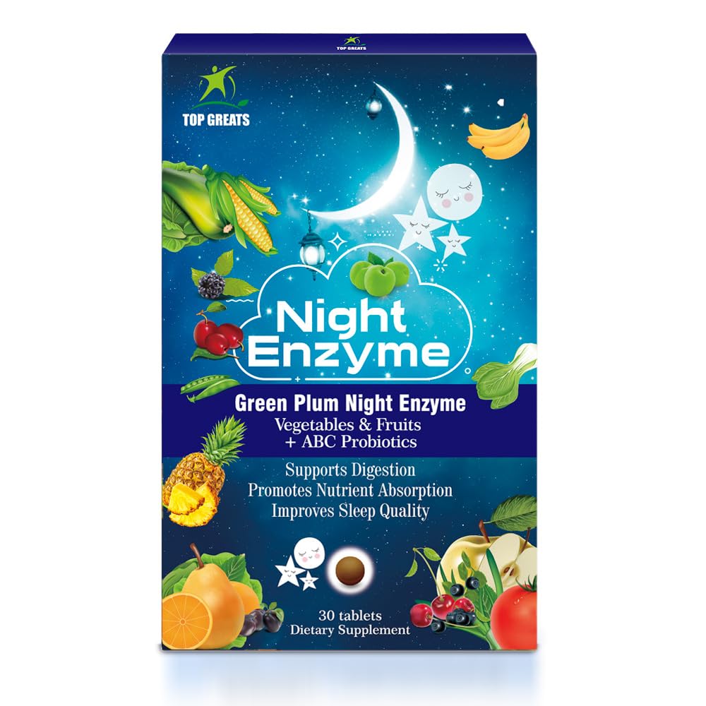 Night Enzyme, Daily Multi Digestive Enzymes, Green Plum Fruit and Vegetables with Probiotics, Relief Bloating, Better Sleep Quality, for Men and Women, Promote Digestive Health- 90 Tablets