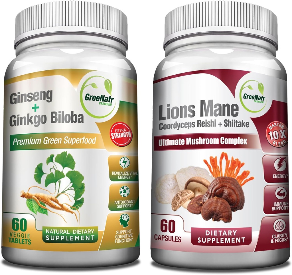 Mushroom Supplement, 10-in-1 Blend with Lions Mane, Cordyceps, Shiitake, Chaga,Turkey Tail, Combined with Our Energy and Brain Focus Natural Booster of Ginseng Root and Ginkgo Biloba
