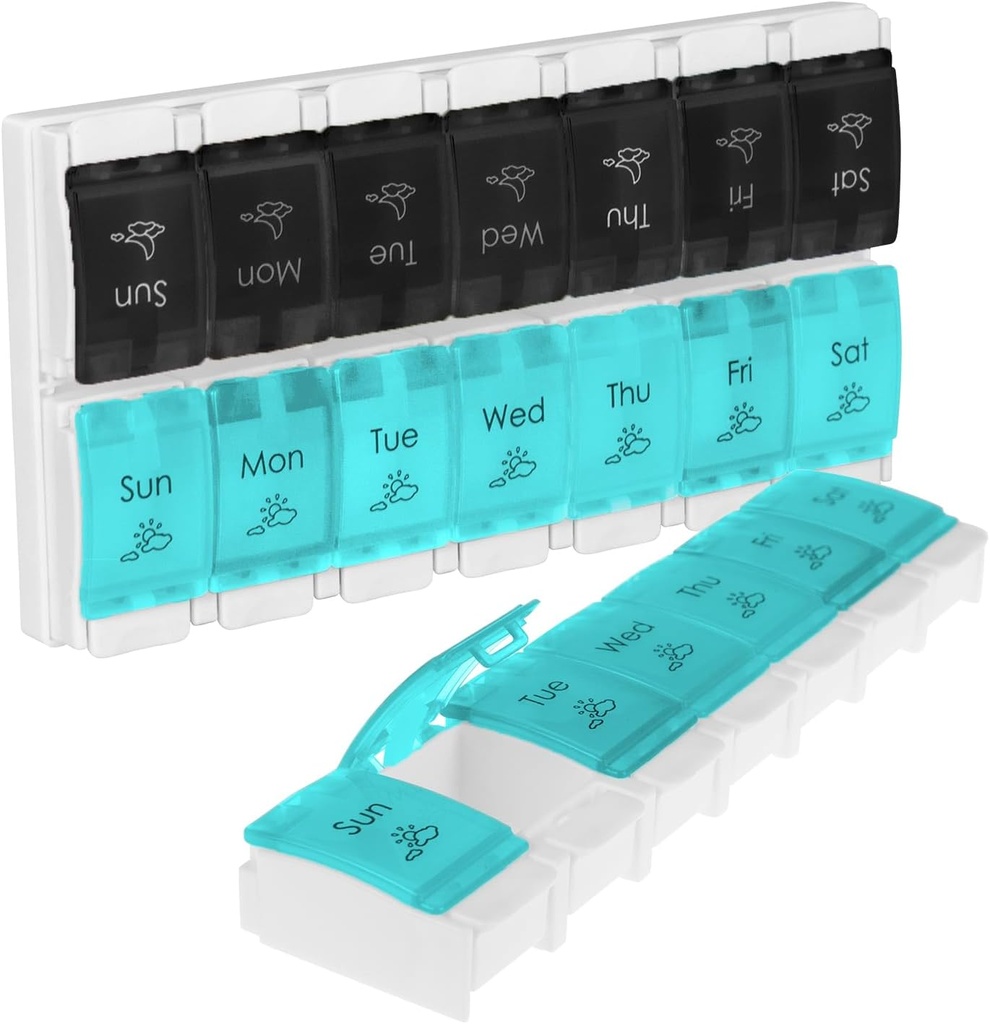 Vive Pill Organizer 2 Times a Day - Weekly Large Am Pm Pill Box 7 Day - Day and Night Medication Dispenser for Vitamin, Supplements, Fish Oil - Travel Pill Case Arthritis Friendly with Push Button