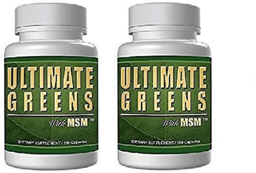 Ultimate Greens with MSM 360 Capsules, 1925mg Vegan Friendly Whole Food Superfood Supplement Non GMO Gluten Free Alkalizing Nutrients 2 Months Supply