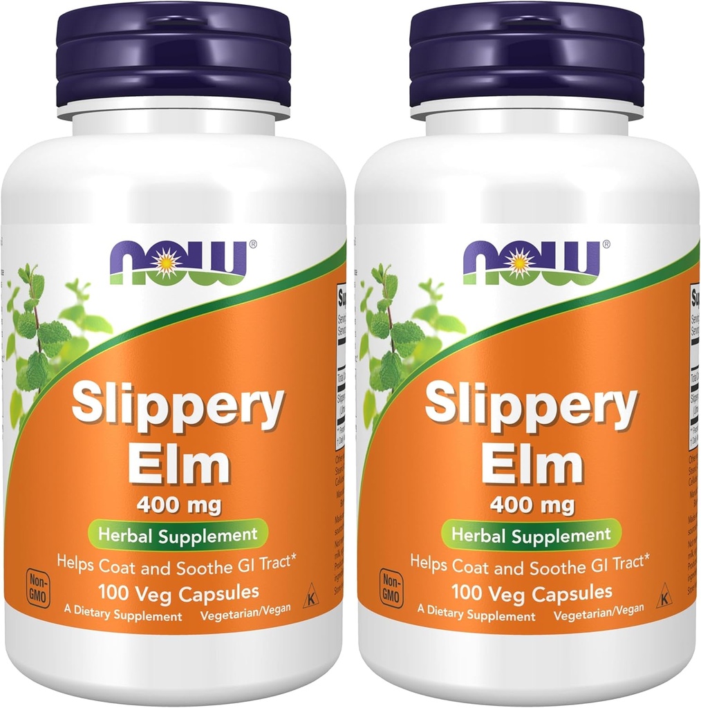 NOW Slippery Elm 400mg 100 Capsules (Pack of 2)