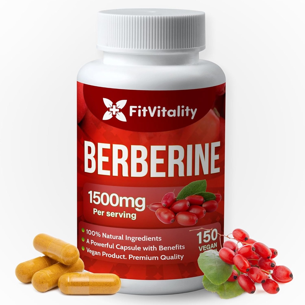 Premium Berberine Supplement, 150 Capsules – 50 Days Supply, 1500mg Berberine Per Serving, Berberine HCI, Made from 100% Pure & Natural Ingredients, Non-GMO, Gluten-Free.