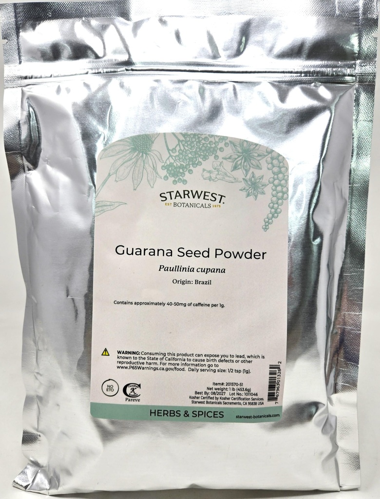 Starwest Botanicals Guarana Seed Powder, 1 Pound