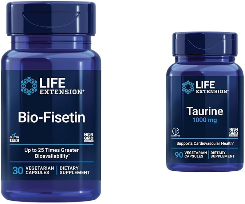 Life Extension Bio-Fisetin 30 Capsules Cellular Health Bundle with Taurine 1000mg 90 Capsules Heart Health