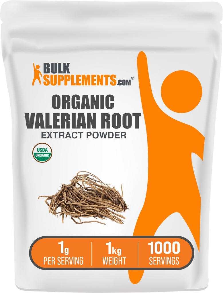 BulkSupplements.com Organic Valerian Extract Powder - Sourced from Valerian Root, Herbal Supplement - Gluten Free, 1g per Serving, 1kg (2.2 lbs) (Pack of 1)