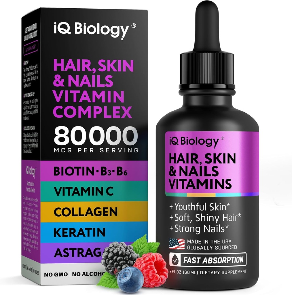 [BRSRAZQ7DN7AIYLJ] Liquid Biotin 5000mcg Drops – 80,000mcg Hair Growth Vitamins with Astragalus Collagen & Keratin, Extra Strength Hair Skin and Nails Vitamins - Biotin and Collagen Supplements for Women & Men - 2 fl oz