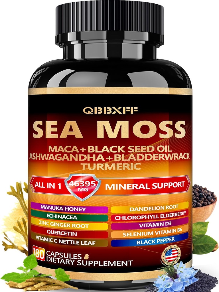 Sea Moss, Maca, Black Seed Oil,Ashwagandha, 180 Count