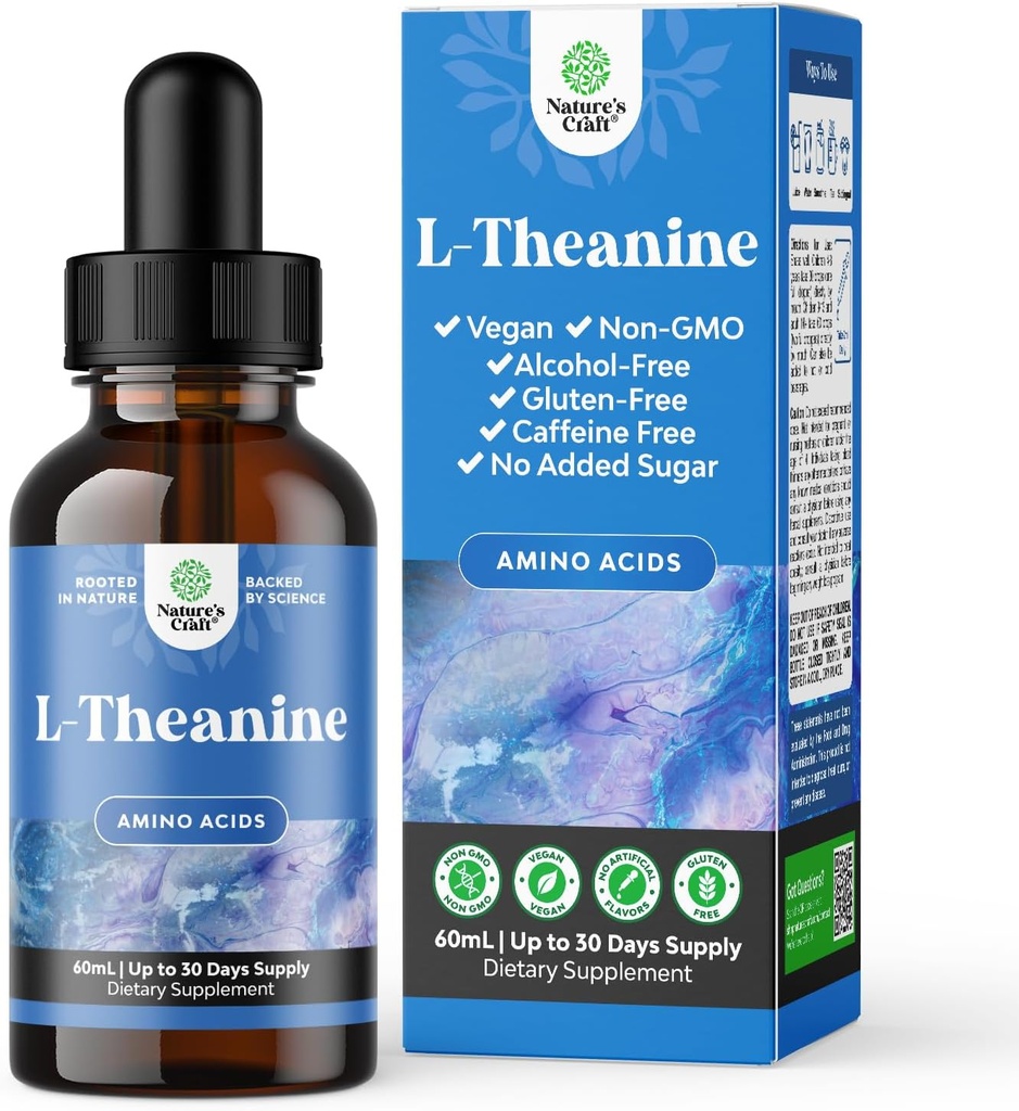 High Absorption L-Theanine Liquid Drops - Nootropic Focus Supplement with L Theanine 200mg Per Serving and Chamomile Extract - Supplement for Adults and Kids Relaxation and Focus - 2oz
