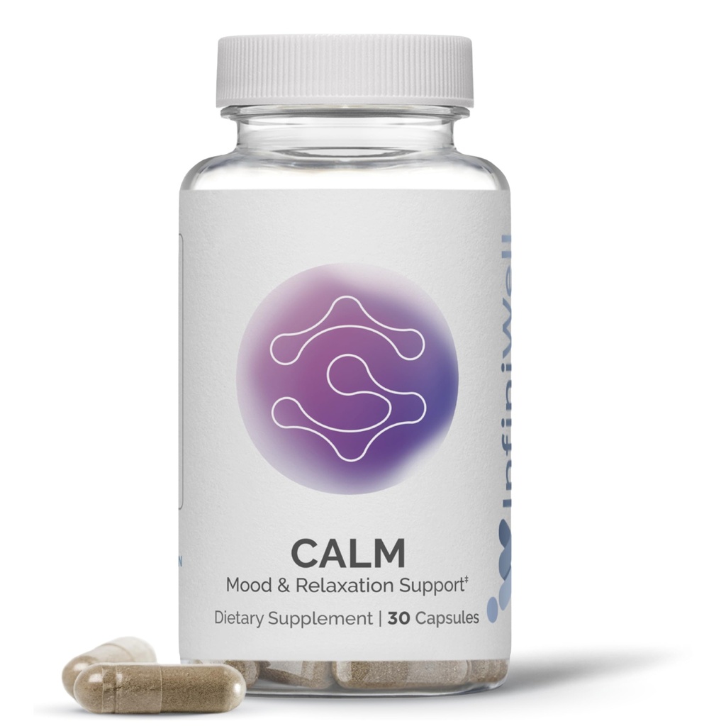 InfiniWell Calm - Mood & Cognitive Support Supplement for Adults with L-Theanine, Bacopa monnieri & DHH-B - Supports Relaxation, Focus & Mental Clarity (30 Capsules)