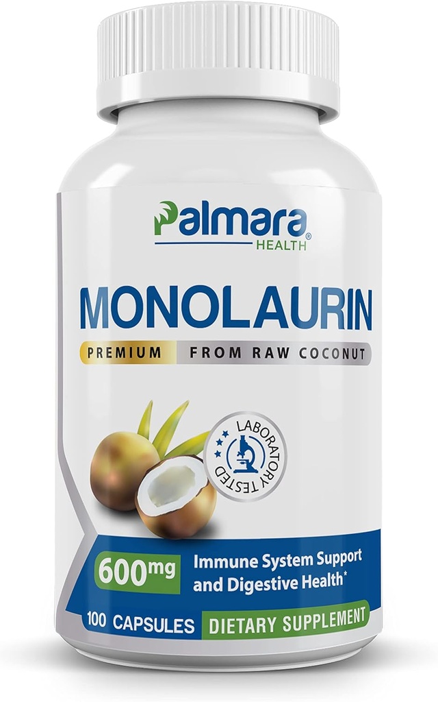 Premium Monolaurin 1,200mg per 2 capusle Serving, 1 Pack (100 Capsules)