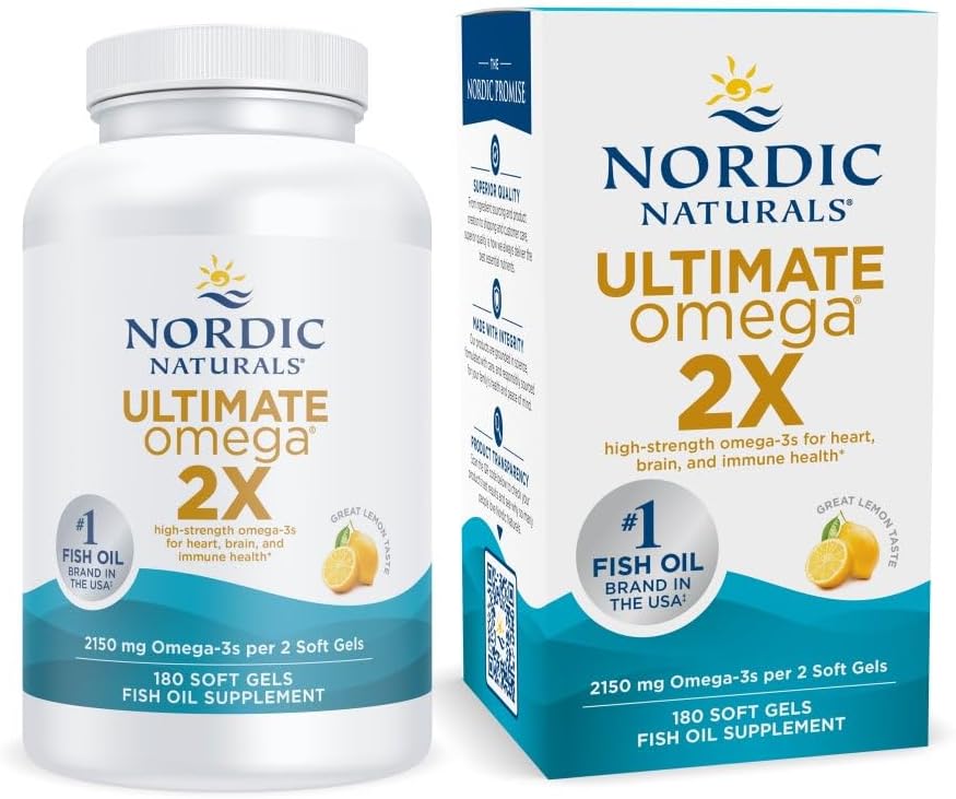 [BRSWYCYZAEOQEH3B] Nordic Naturals Ultimate Omega 2X, Lemon Flavor - 180 Soft Gels - 2150 mg Omega-3 - High-Potency Fish Oil with EPA & DHA - Promotes Brain & Heart Health - Non-GMO - 90 Servings