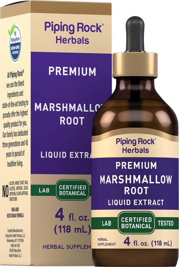 Piping Rock Marshmallow Root Extract Liquid | 4 Fl Oz | Tincture Drops | Alcohol Free, Vegetarian | Non-GMO, Gluten Free Supplement
