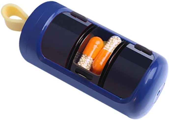 Pill Container, Small Portable Travel Pill Case, Mini Size Pill Organizer, Pill Box for Vitamin, Fish Oil, Supplements, 3 Compartment Sliding Daily Pill Case (Navy Blue)…