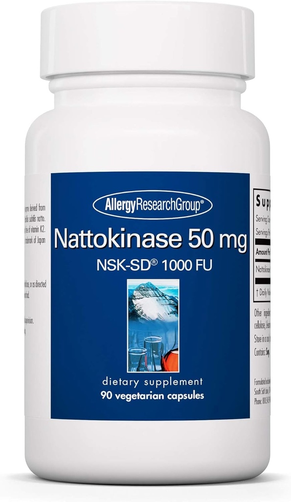 Allergy Research Group Nattokinase 50mg Supplement - Purified and Encapsulated Nattokinase, Derived from Natto, Vegetarian Capsules - 90 Count