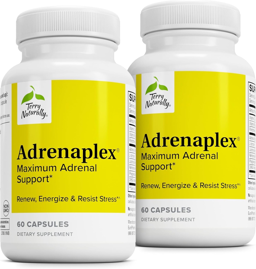 Terry Naturally Adrenaplex - Adrenal Gland Function Supplement - Glandular Support with Vitamins C & B6 - Dietary Supplement to Support Healthy Adrenal Function - 60 Capsules (Pack of 2)