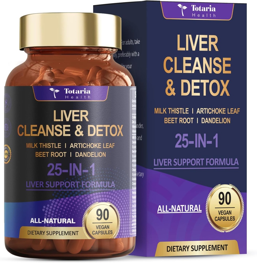 Liver Cleanse Detox & Repair 25-in-1 with Milk Thistle,Dandelion Root,Beetroot, Artichoke Extract for Liver Health Herb Liver Support Supplement Vitamins Zinc, Choline 90 Vegan Capsules