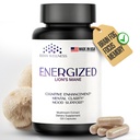 Energized Lions Mane Supplement Capsules (120capsules),Brain Supplements for Memory and Focus, Nootropic for Brain Fog Relief,Made in USA,30% Polysaccharides,Natural Brain Health Support