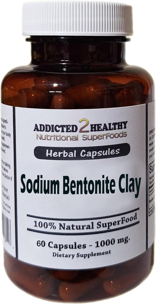 [BRSW2FQZAAFBQDLU] Food Grade Sodium Bentonite Clay Powder Capsules (1000 mg) 60 Count by Addicted 2 Healthy