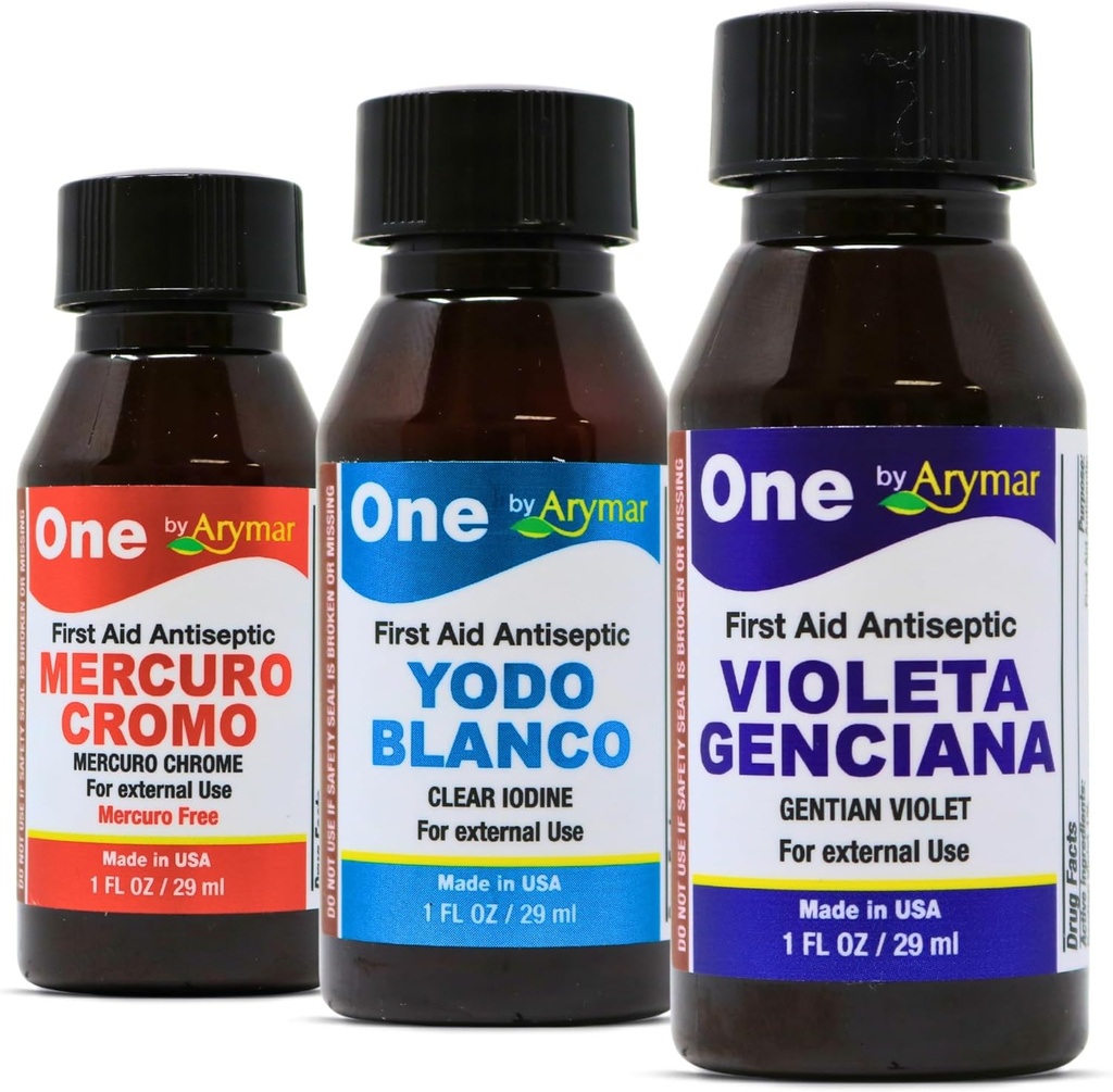 Mercuro Chromo + Gentian Violet + YODO Blanco First Aid 3-in-1 Combo, 1 fl oz Each - Antiseptic Wound Care Kit