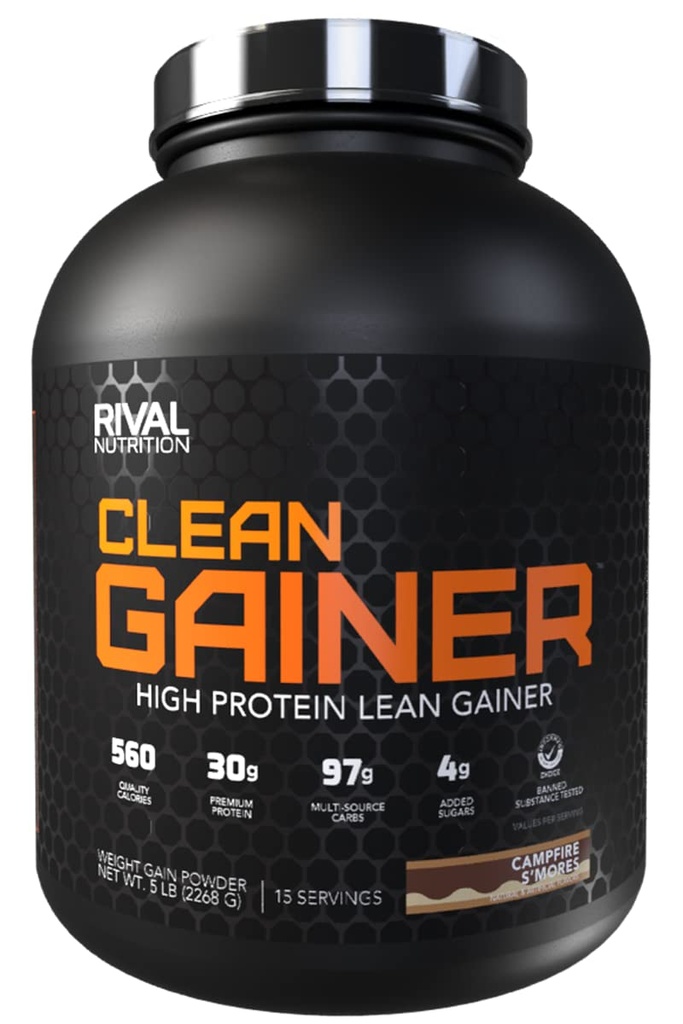 Rival Nutrition Clean Gainer Campfire S'Mores 5 Lb I High Protein Lean Gainer Powdered Drink Mix I 560 Calories, 30g Protein, and 97g Multi-Source Carbs Per Serving I 15 Servings