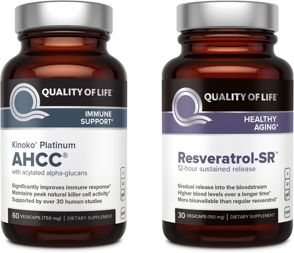 Quality of Life Kinoko Platinum AHCC Immune Support and Resveratrol Sustained Release