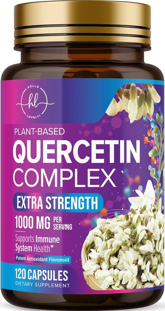 Quercetin Supplement 1000mg - Natural, Plant-Based Support for Immune, Cellular, Respiratory & Seasonal Changes - Extra Strength Quercetin Dihydrate from Sophora Japonica - 120 Veggie Capsules
