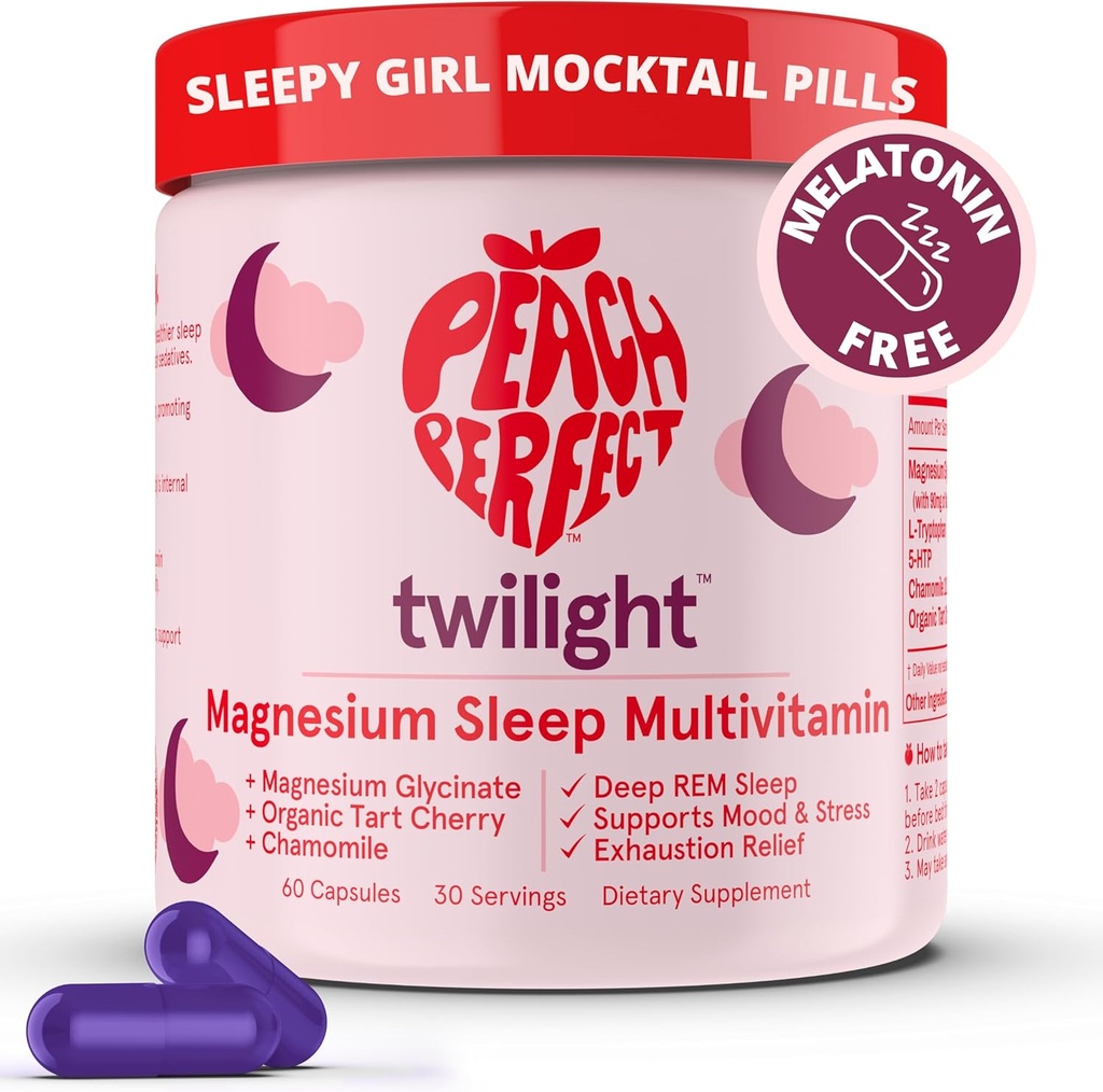 Twilight Magnesium Glycinate Sleep Multivitamin Magnesium Supplement with Organic Tart Cherry, Chamomile, 5-HTP, L-Tryptophan, Natural Sleepy Girl Mocktail, 60 Capsules, 30 Servings