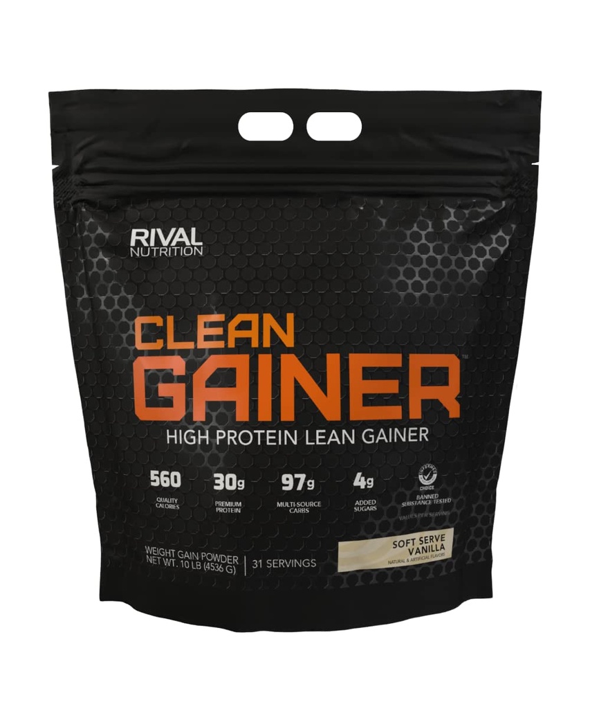 Rival Nutrition Clean Gainer Soft Serve Vanilla 10 Lb I High Protein Lean Gainer Powdered Drink Mix I 560 Calories, 30g Protein, and 97g Multi-Source Carbs Per Serving I 31 Servings