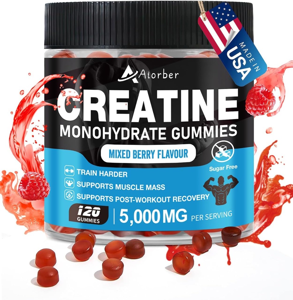 Creatine Monohydrate Gummies for Men and Women-5000mg of Creatine Monohydrate per Serving, with Taurine & B12 – Sugar-Free,120 Count
