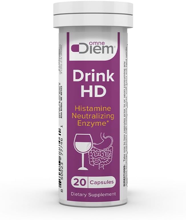 OmneDiem Drink HD Dietary Supplement: Natural Histamine Neutralizing & Digesting Enzyme – Diamine Oxidase DAO, 20 Capsules