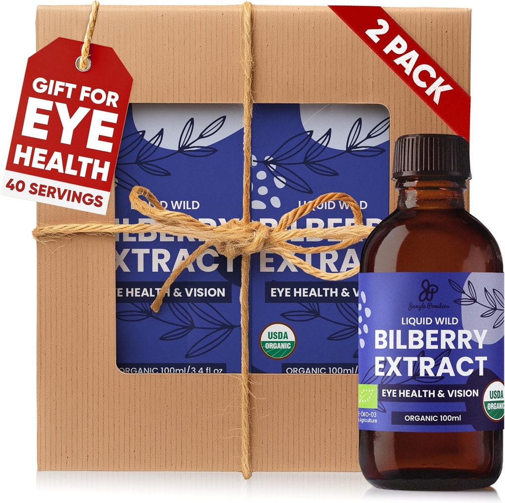 Grandpa Gifts from Granddaughter Wild Bilberry Extract USDA Organic Alcohol-Free 2x3.4oz Bottle of Liquid Bilberry Gift for Grandpa Health Gifts for Eyes High Bioavailability Liquid Extract 40 Serving