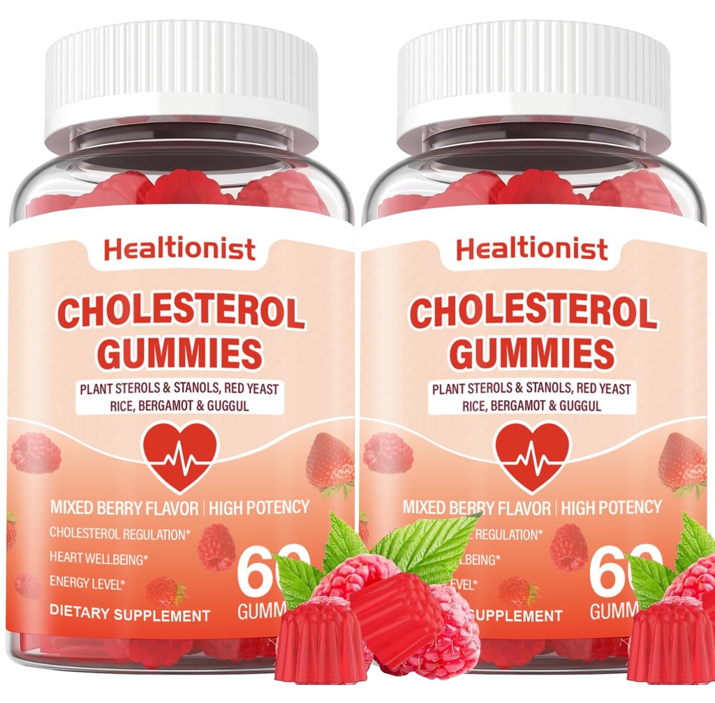 2 Packs Cholesterol Supplements with 2000 Mg Plant Sterols & Stanols, Citrus Bergamot, Red Yeast Rice, Lowering, Mixed Berry Flavor, 120 Counts