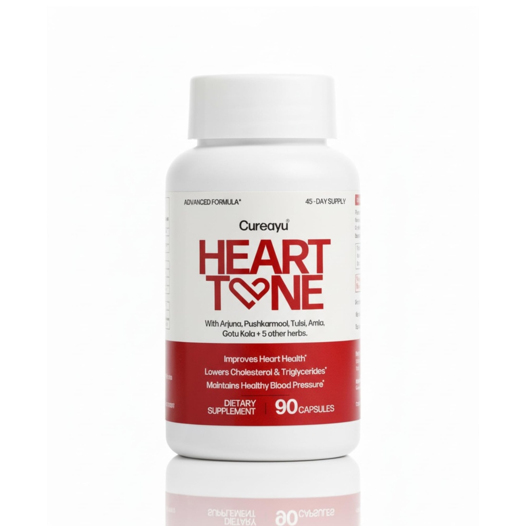 Heart Tone Capsules | Natural Heart Health Supplement | Supports Healthy Cholesterol & Triglycerides Levels | with Arjuna, Pushkarmool + 8 Other Herbs | 90 Capsules