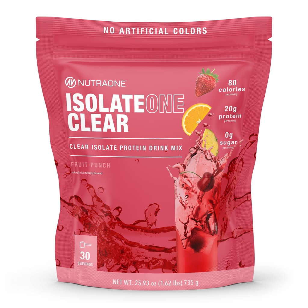 NutraOne Clear Whey Protein Powder Drink Mix, Naturally Flavored, Clear Protein Drink, 20g of Protein, Zero Sugar (Fruit Punch - 30 Servings)