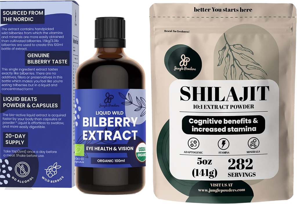Organic Wild Bilberry Extract for Eyes Bilberry Supplement for Eyes, Shilajit Powder for Men 10:1 Extract Immune Support Energy Supplement