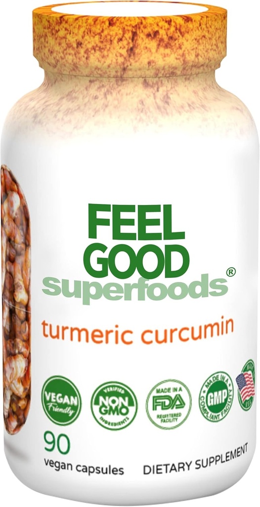 1000mg Turmeric Curcumin Capsules, Fortified with 95% Curcumin Extract and Black Pepper Extract, 90 Count