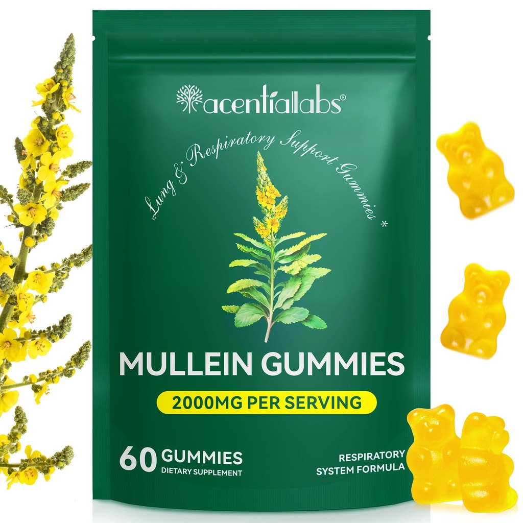 NIFEISHI Mullein Gummies for Lungs, 2000mg Mullein Leaf Extract for Respiratory & Digestive & Immune Support, Natural Herbal Supplement, Pear Flavor Gummies 60 Gummies