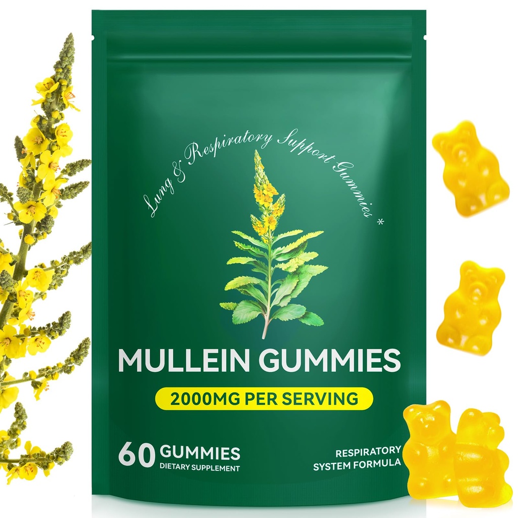 Mullein Gummies for Lungs, Mullein Extract for Smokers - Support Lung & Respiratory Health, Soothes Throat Irritation, Boost Immune - Mullein Leaf Extract for Lungs, Breathe Easier (a)