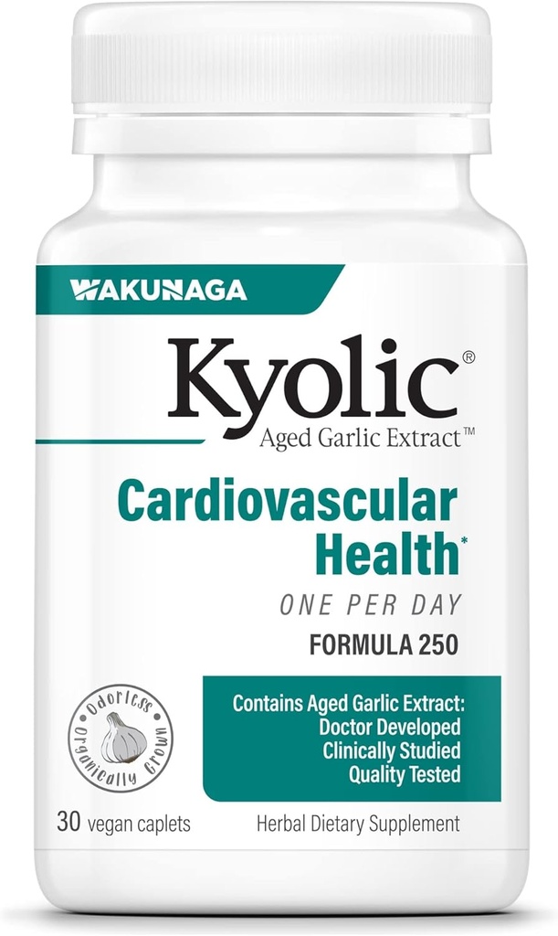 Kyolic Aged Garlic Extract Formula 250, Cardiovascular Health, One Per Day, 30 Vegan Caplets