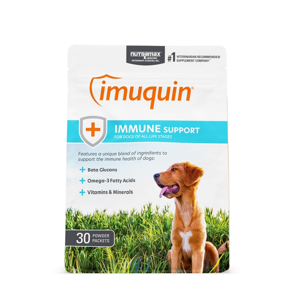 Nutramax Laboratories Nutramax Imuquin Immune Health Supplement Powder for Dogs, with Beta Glucans, Marine Lipids, Vitamins and Minerals, 30 Packets