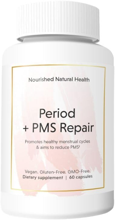 Nourished Period + PMS Repair - Menstrual Cycle Support Supplement for Women - Vegan Formula for Monthly Cycles, Cramping, Mood, Headaches - 60 Capsules