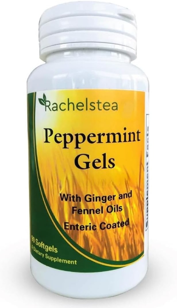 Peppermint Gels: 90 Enteric Coated softgels with Ginger and Fennel Oils from Rachel's Tea