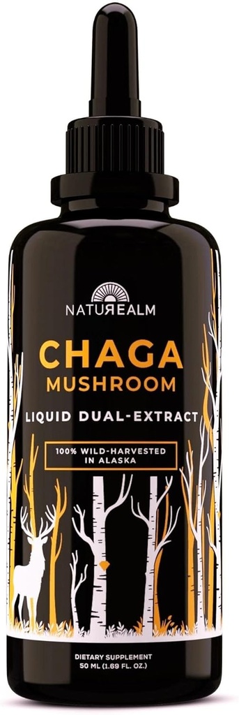 Naturealm Chaga Mushroom Liquid Tincture Supplement – Immune Support, Antioxidant Boost & Hair, Skin, Nail Health, Vegan, Non-GMO – Wild-Harvested Fruiting Bodies, 1 Month Supply