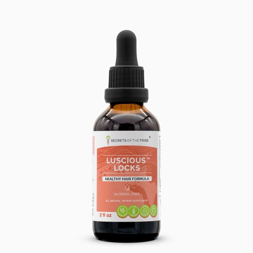 Secrets of the Tribe Luscious Locks Alcohol-Free Extract, Glycerite Amla,Hibiscus, Stinging Nettle, Horsetail, Reishi Mushroom. Tincture, Herbal Extract Healthy Hair Formula 2 OZ
