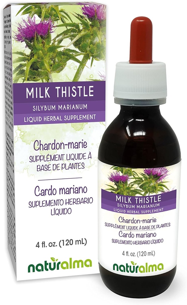 Naturalma Milk Thistle (Silybum marianum) Fruit and herb Alcohol-Free Tincture - 4 fl oz Liquid Extract in Drops - Herbal Supplement - Vegan