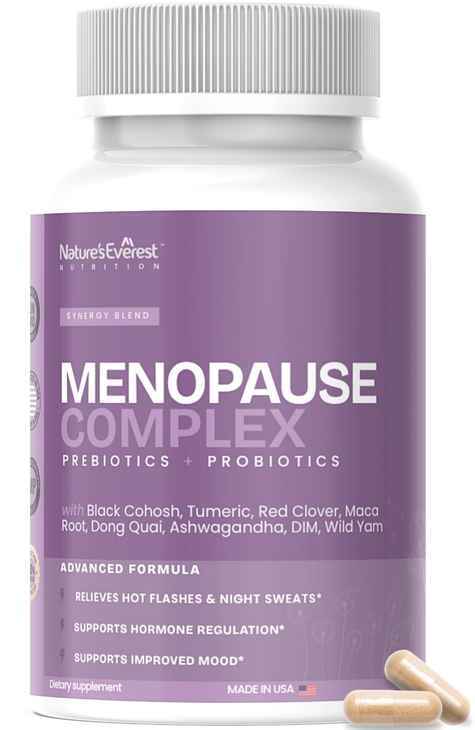 Complete Menopause Supplement for Women – Supports Hormone Balance, Hot Flashes, Night Sweats & Mood – with DIM, Black Cohosh, Dong Quai, Chasteberry, Pre & Probiotics – 90 Capsules – Made in USA